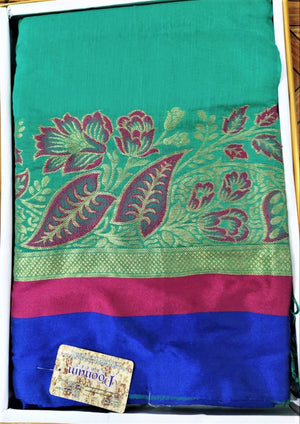 Cotton Silk Sarees (Green with Blue border)