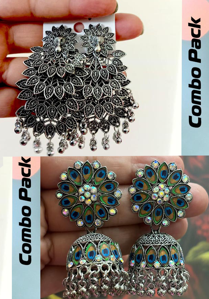 Dazzle and Delight Oxidised Combo Earrings For Women And Girls