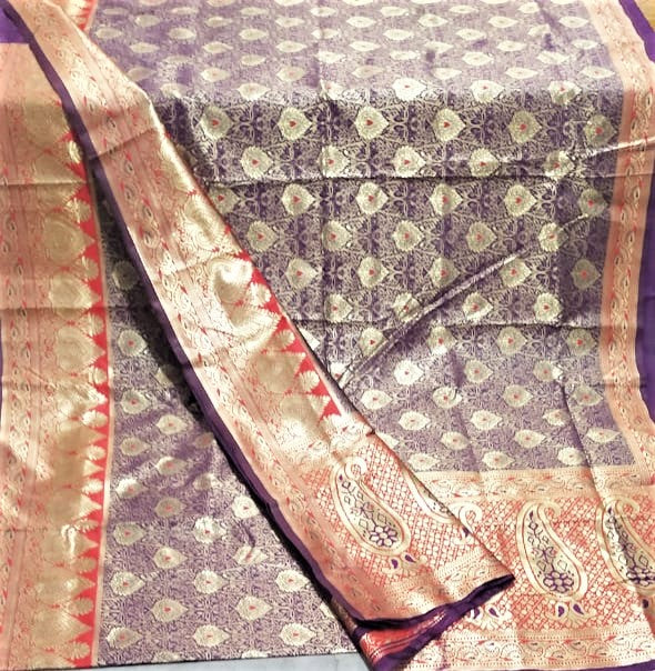 Banarasi Kanjivaram Silk Saree ( Violet with Red border)