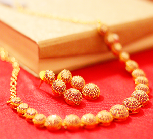 rubi necklace, gold plated set, immitation set