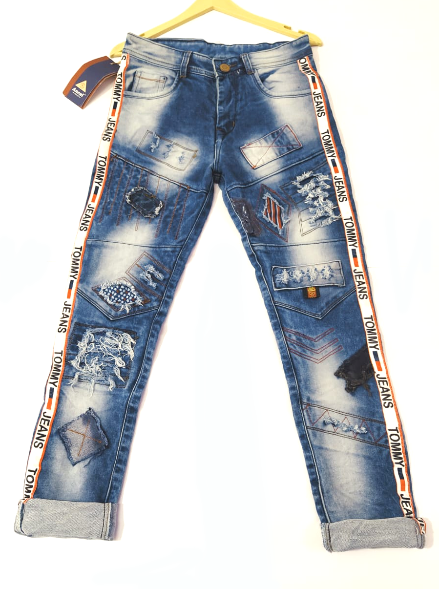 Stylish & Trending Side Stripped Heavy Damage Jeans