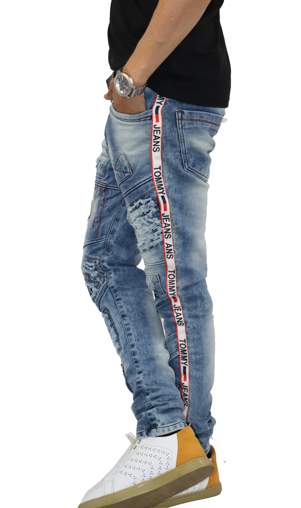 Stylish & Trending Side Stripped Heavy Damage Jeans