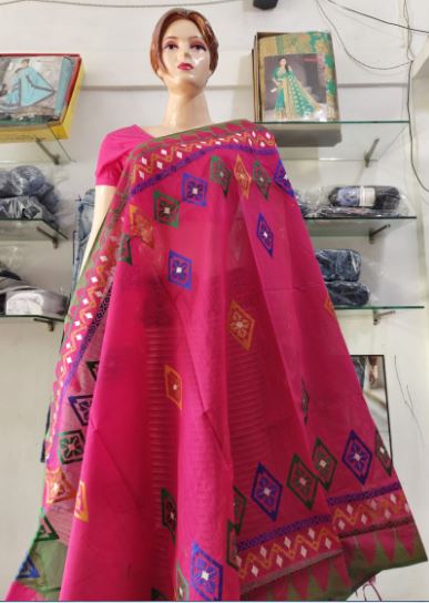 Stylish Manipuri Embroidered Pink Chaddar with Green border