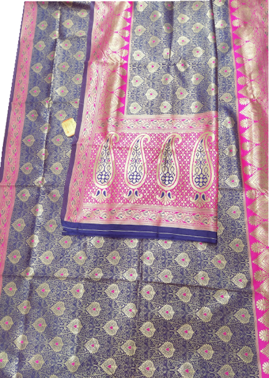 Banarasi Kanjivaram Silk Saree (Navy Blue with Pink border )