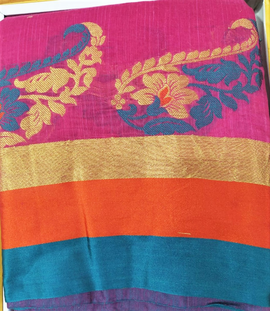 Cotton Silk Saree (Pink with Green border)